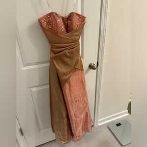 Gold and Coral Formal Ball Gown Size 6 Petite